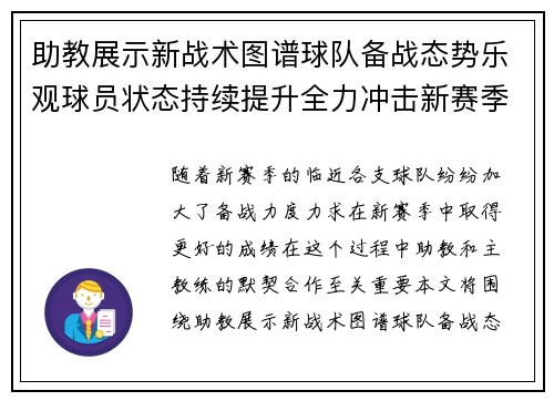 助教展示新战术图谱球队备战态势乐观球员状态持续提升全力冲击新赛季目标