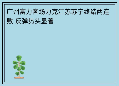 广州富力客场力克江苏苏宁终结两连败 反弹势头显著